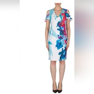 JOSEPH  RIBKOFF MULTICOLORED COLD SHOULDER DRESS SIZE 12